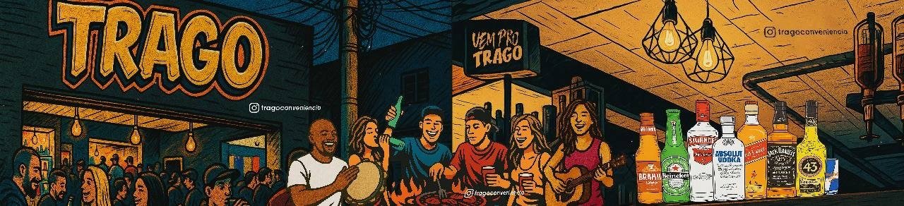 Ilustração da rua do Trago: galera, churrasco, violão e o balcão